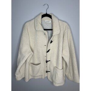 Norm Thompson Faux Sherpa Jacket Women's cream Toggle Button floral lined coat